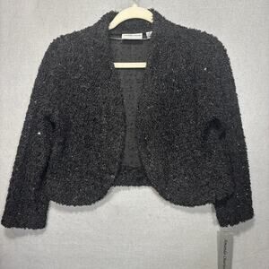 Amanda Charles‎ Cropped Jacket M Black Metallic Textured Glam Statement Baddie